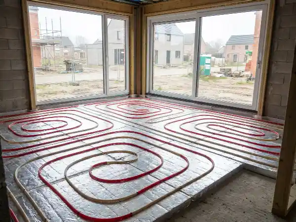 Vloerverwarming in een nieuwbouw voor het gieten van de chape